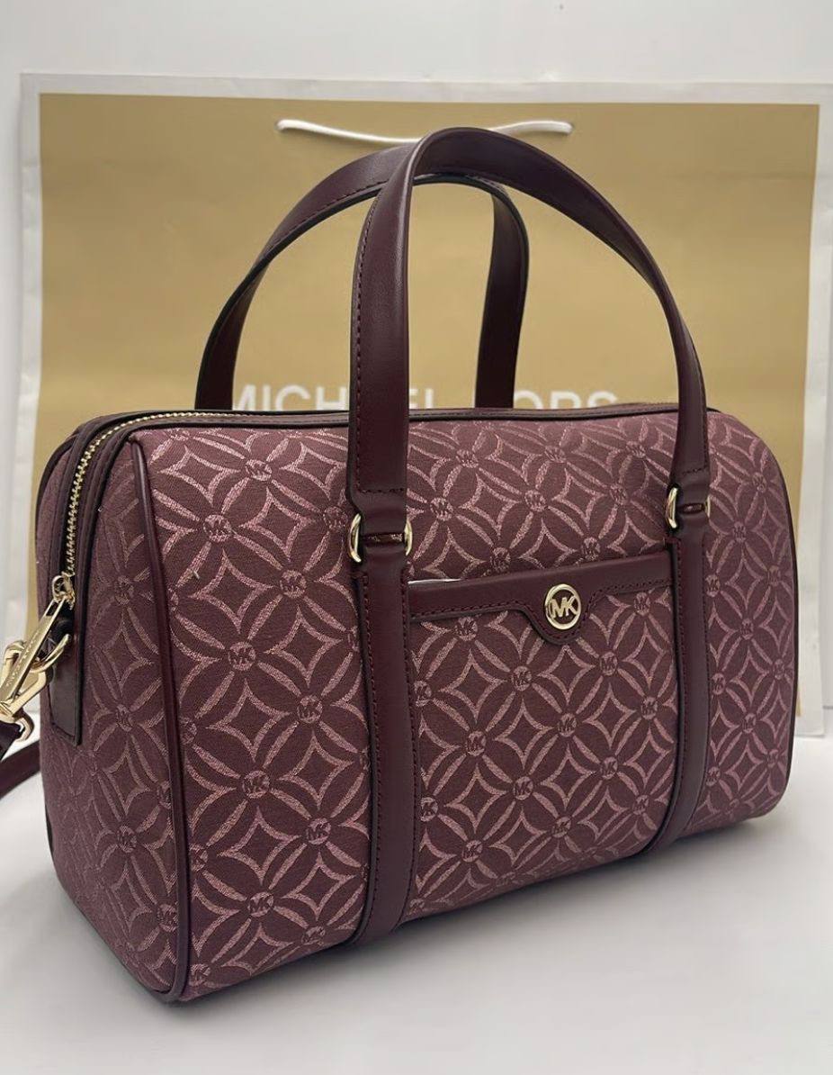 ORIG & IMPORTED MICHAEL KORS  MK Medium Duffle Satchel Bag Glitter Oxblood Maroon