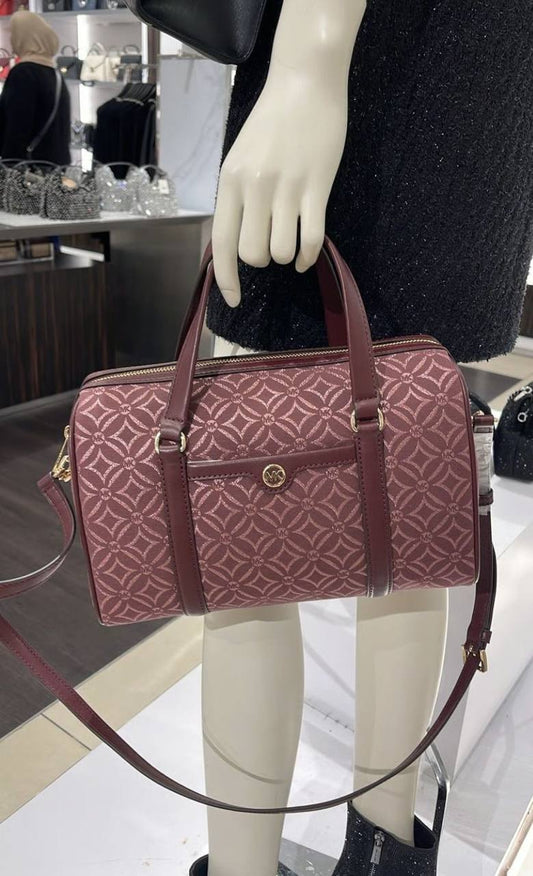 ORIG & IMPORTED MICHAEL KORS  MK Medium Duffle Satchel Bag Glitter Oxblood Maroon