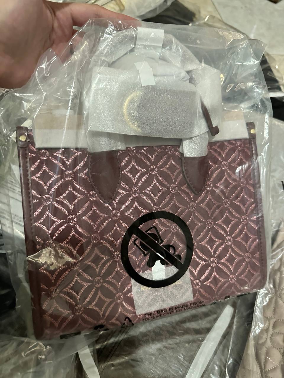 ORIG & IMPORTED MICHAEL KORS MK Small Mirella Satchel Bag Graphic Logo Glitter Maroon Oxblood