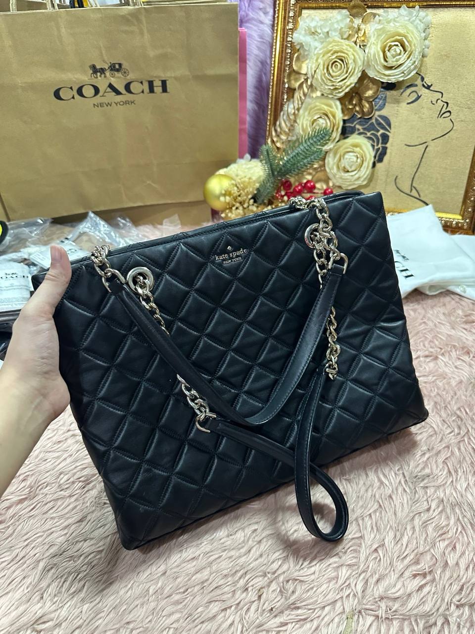 ORIG Preloved KATE SPADE KS Large Natalia Quilted Tote Bag in Black