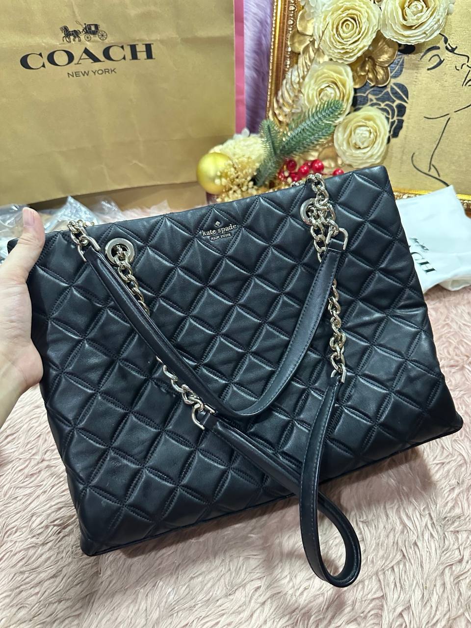 ORIG Preloved KATE SPADE KS Large Natalia Quilted Tote Bag in Black