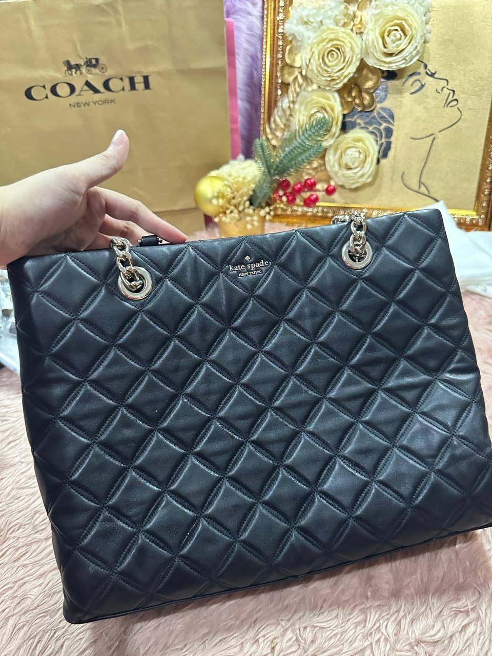 ORIG Preloved KATE SPADE KS Large Natalia Quilted Tote Bag in Black