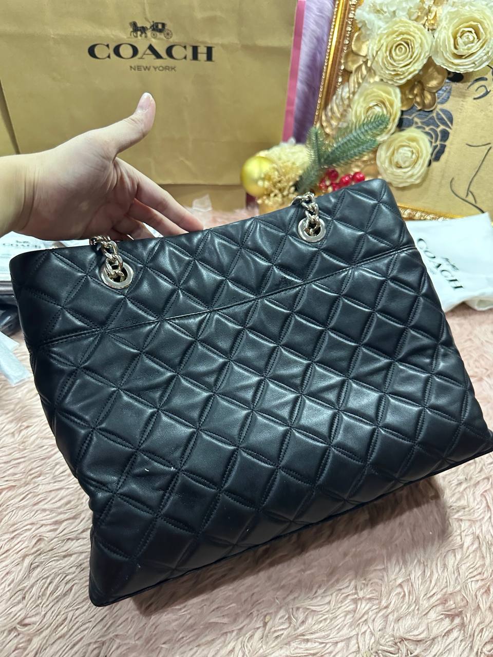 ORIG Preloved KATE SPADE KS Large Natalia Quilted Tote Bag in Black