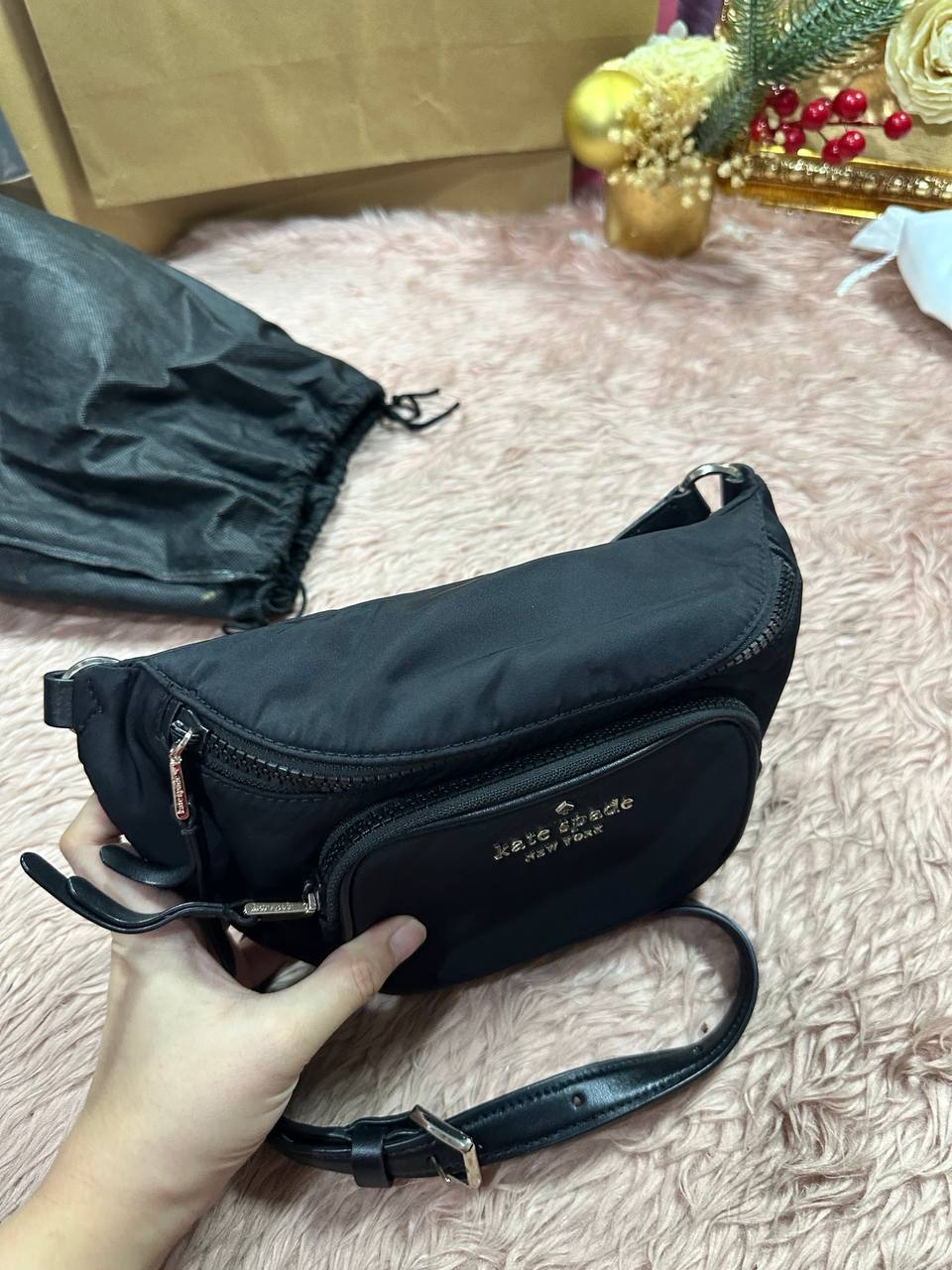 ORIG Preloved KATE SAPDE KS Dorien Nylon Small Belt Bag Black