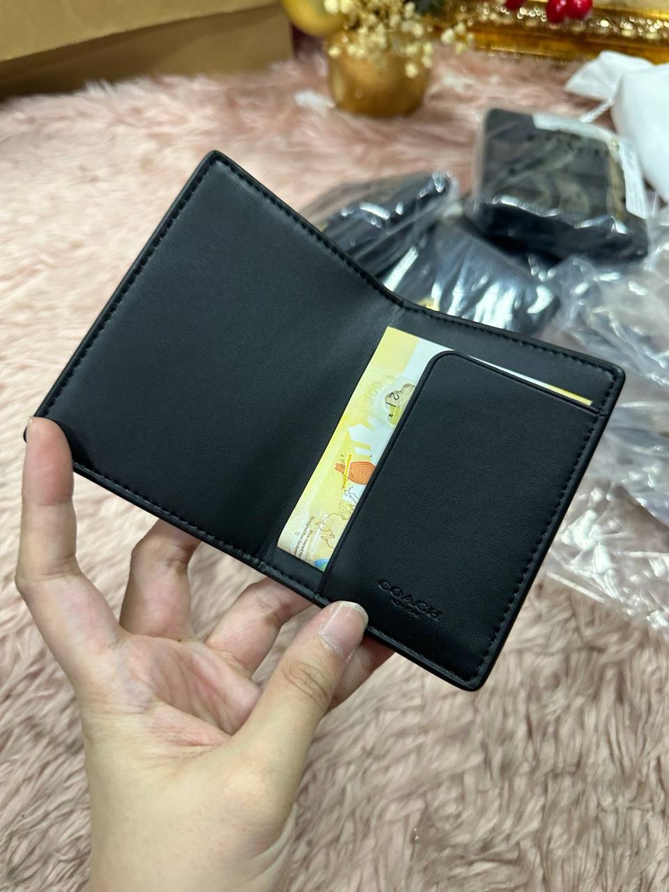 ORIG & IMPORTED COACH Magnetic Card Case in Signature Canvas Small Men Wallet Black