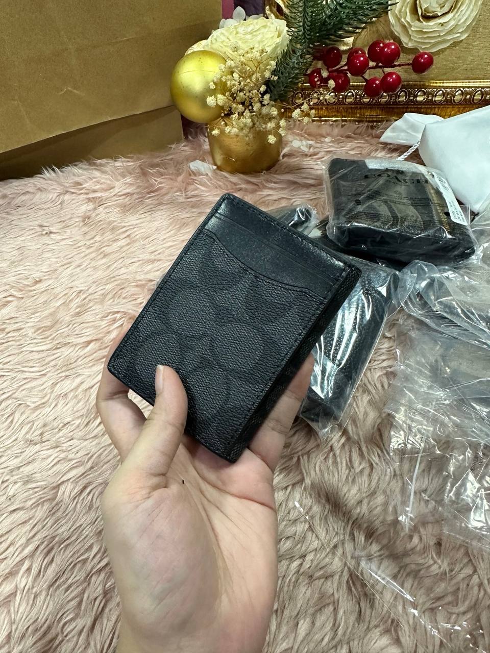 ORIG & IMPORTED COACH Magnetic Card Case in Signature Canvas Small Men Wallet Black