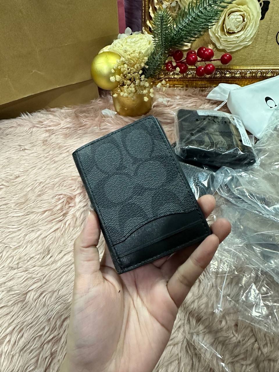 ORIG & IMPORTED COACH Magnetic Card Case in Signature Canvas Small Men Wallet Black
