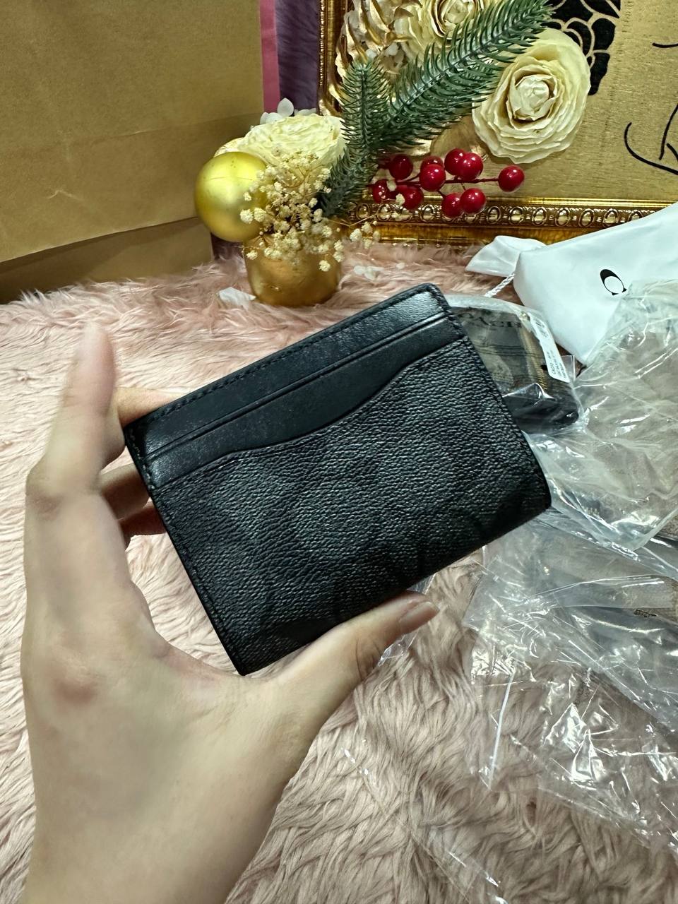ORIG & IMPORTED COACH Magnetic Card Case in Signature Canvas Small Men Wallet Black