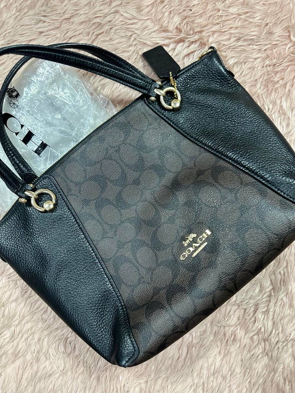 ORIG Preloved COACH Kacey Satchel Medium bag Signature Brown Black