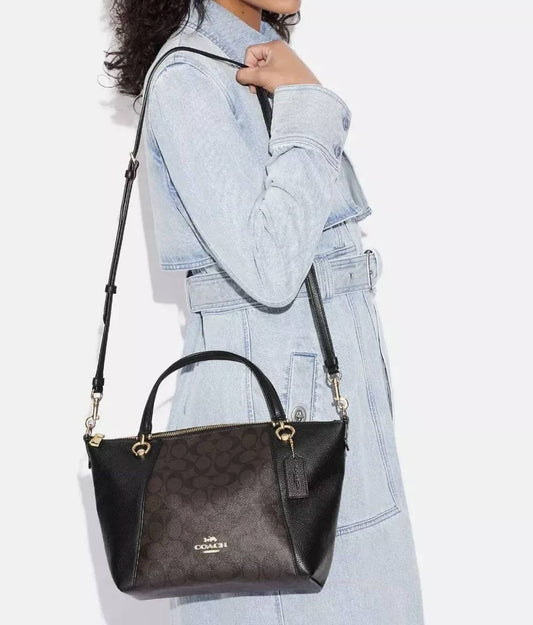 ORIG Preloved COACH Kacey Satchel Medium bag Signature Brown Black