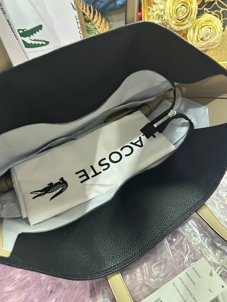 ORIG & IMPORTED Lacoste Anna Zipped Tote Black Large Bag