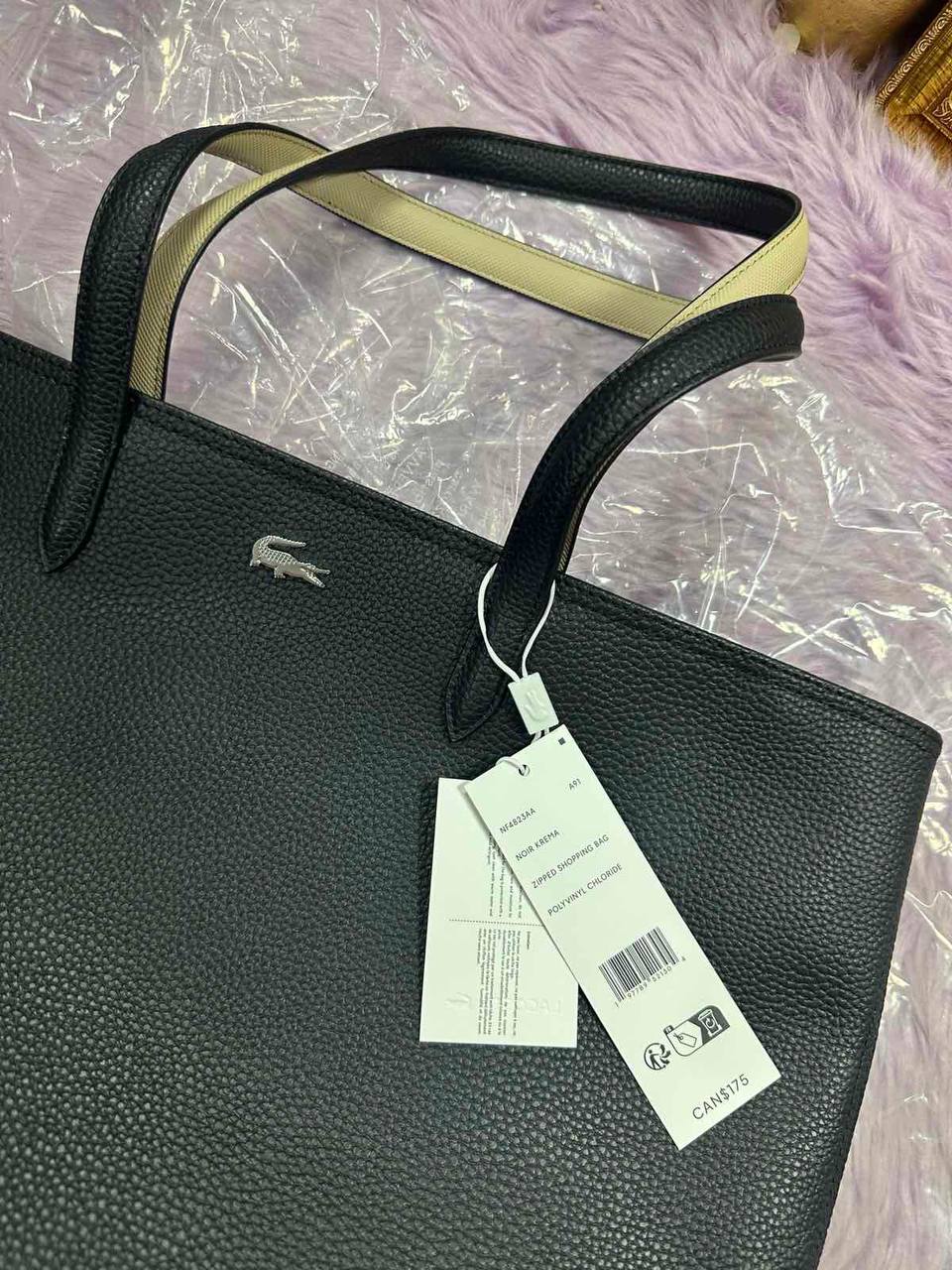 ORIG & IMPORTED Lacoste Anna Zipped Tote Black Large Bag