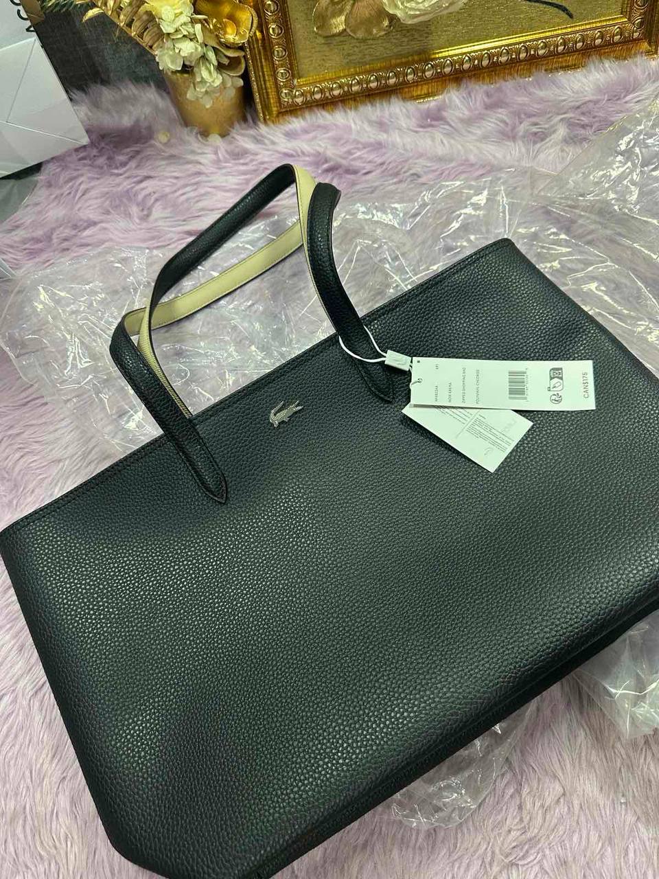 ORIG & IMPORTED Lacoste Anna Zipped Tote Black Large Bag