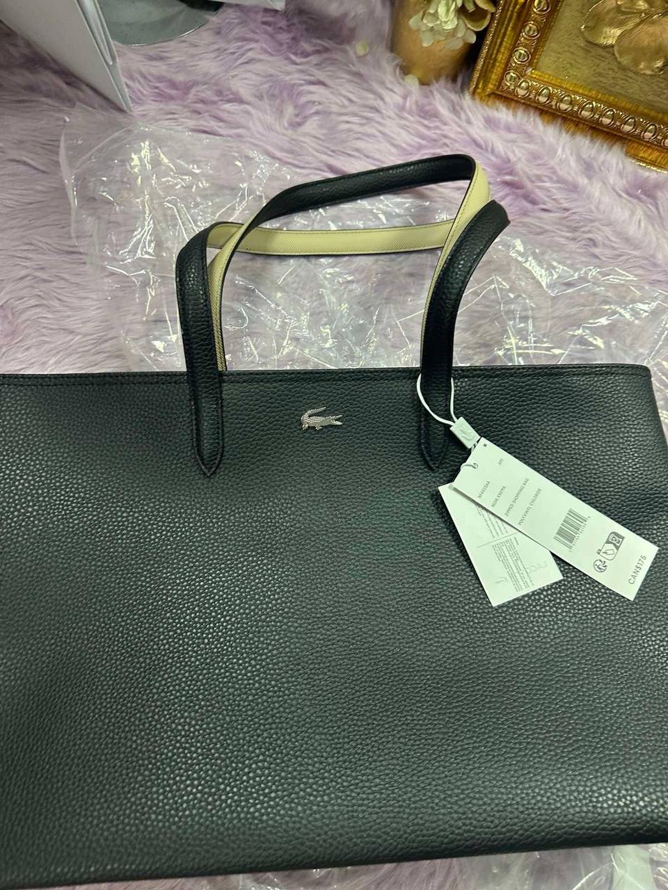 ORIG & IMPORTED Lacoste Anna Zipped Tote Black Large Bag