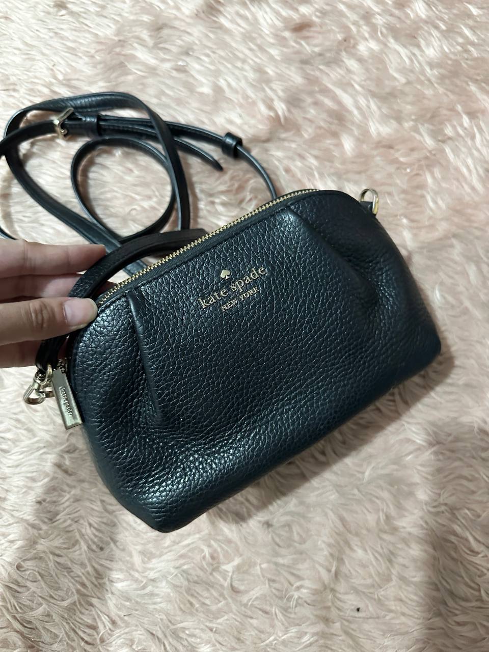 ORIG Preloved Kate Spade KS Dumpling Pebble Leather Convertible Mini Bag Wristlet Black