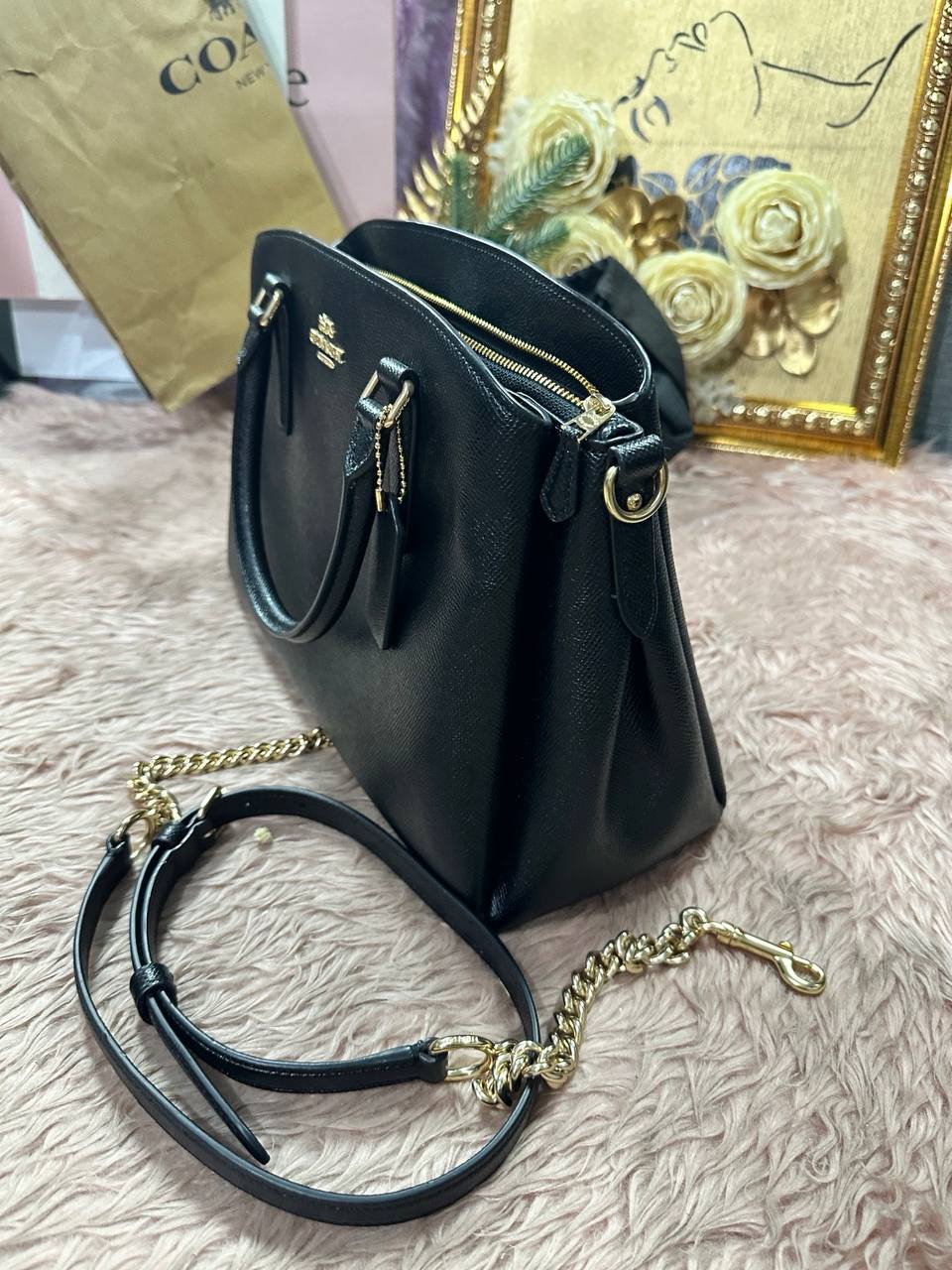 ORIG Preloved COACH Large Sage Carryall Satchel Black Bag