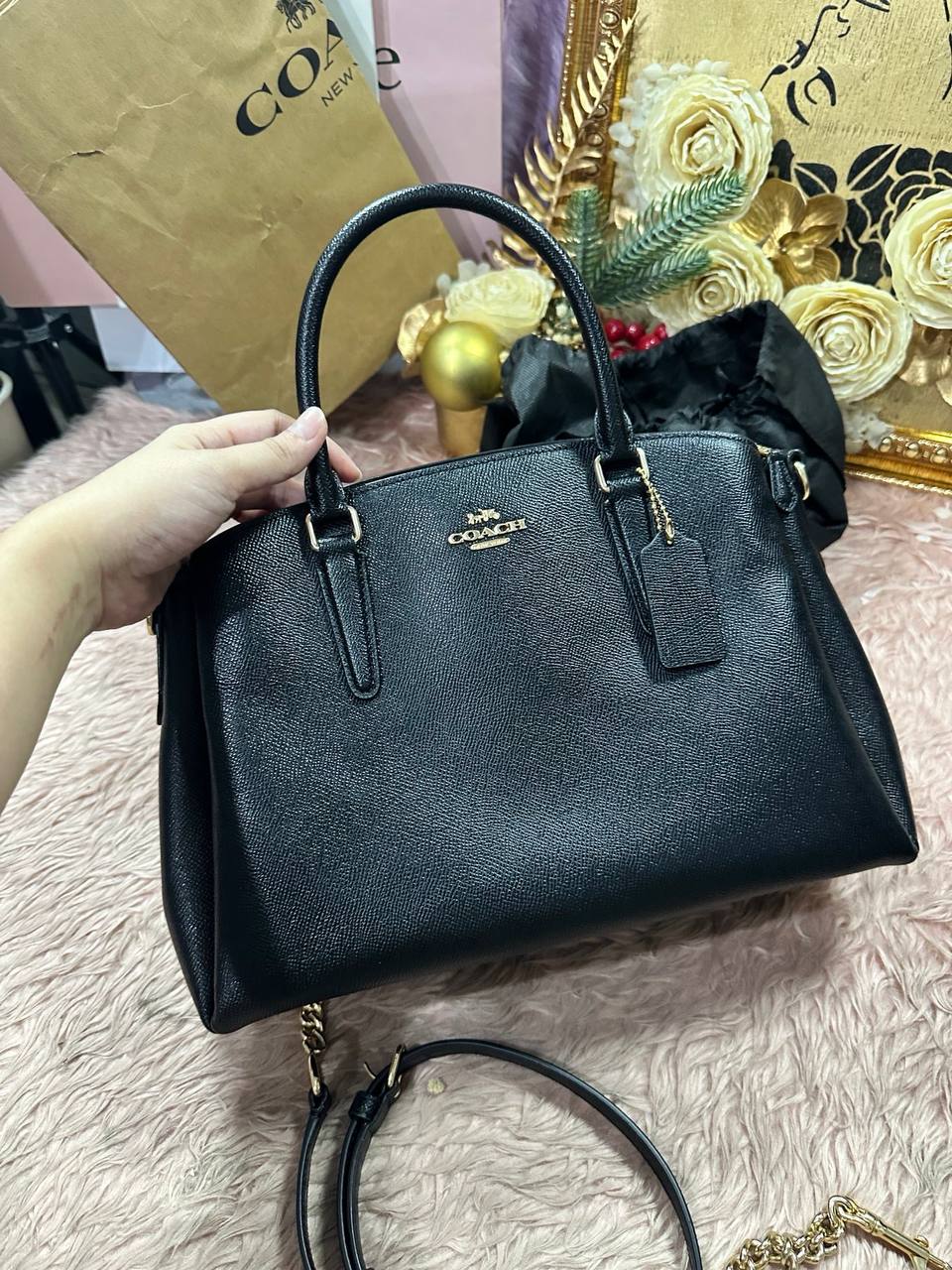 ORIG Preloved COACH Large Sage Carryall Satchel Black Bag