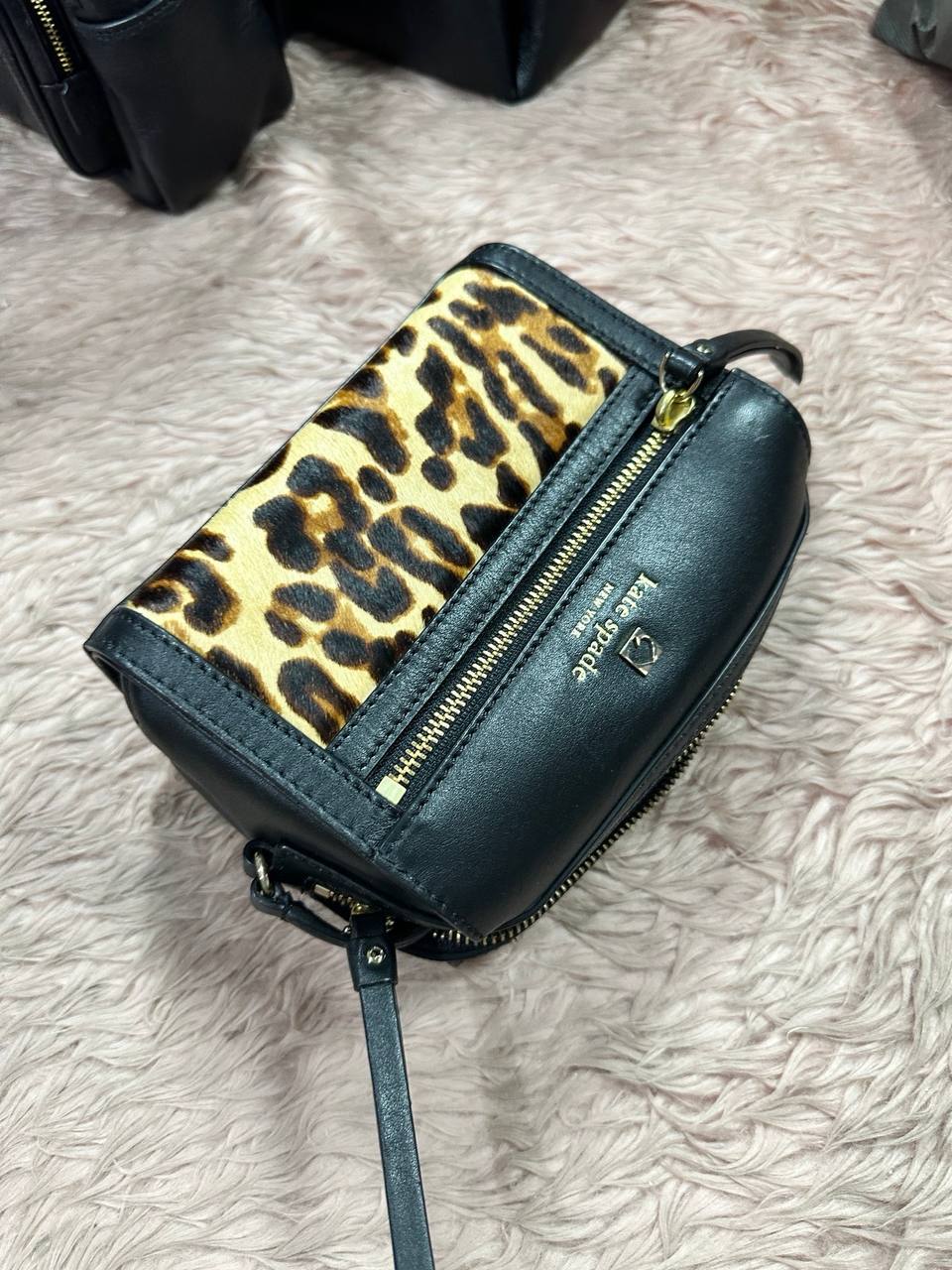 ORIG Preloved Kate Spade KS Mini Duffle Leopard Small Black Bag