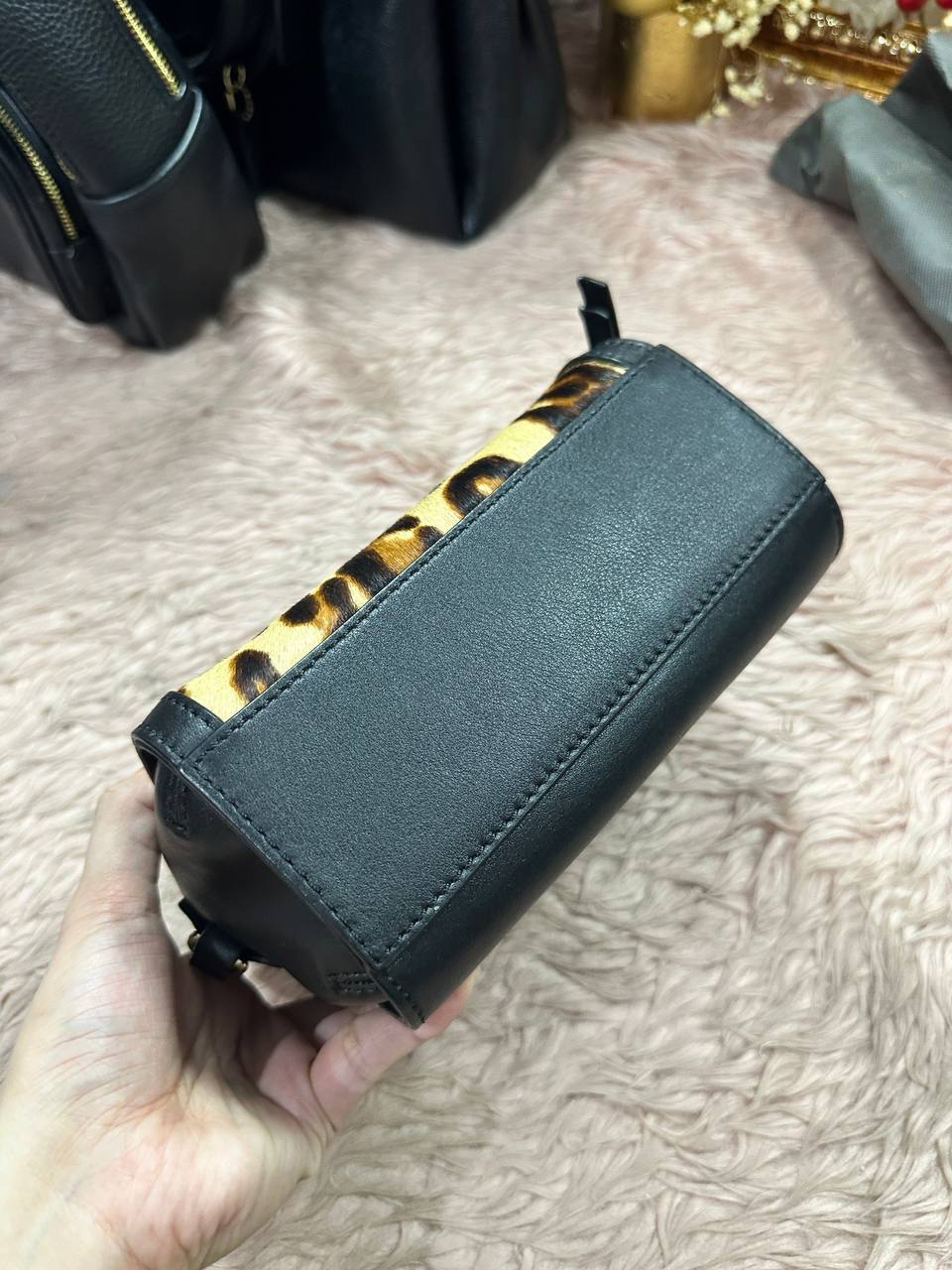 ORIG Preloved Kate Spade KS Mini Duffle Leopard Small Black Bag