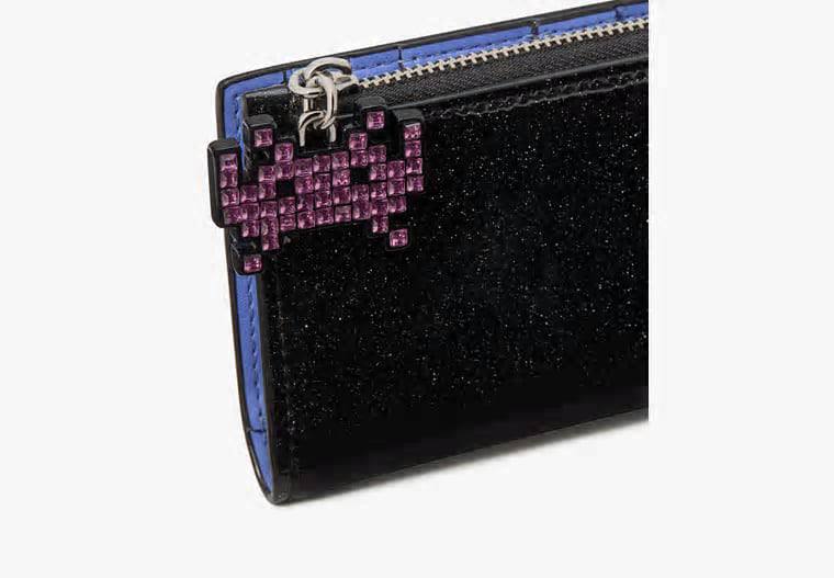 ORIG & IMPORTED Kate Spade KS Space Invaders X Kate Spade New York Glitter Patent Small Slim Bifold Wallet