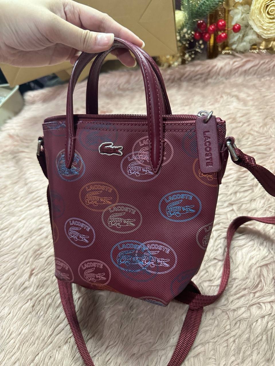 ORIG Preloved LACOSTE Concept Croc Women's Burgundy Mini Red Bag
