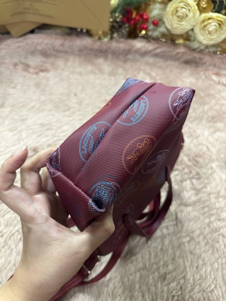 ORIG Preloved LACOSTE Concept Croc Women's Burgundy Mini Red Bag
