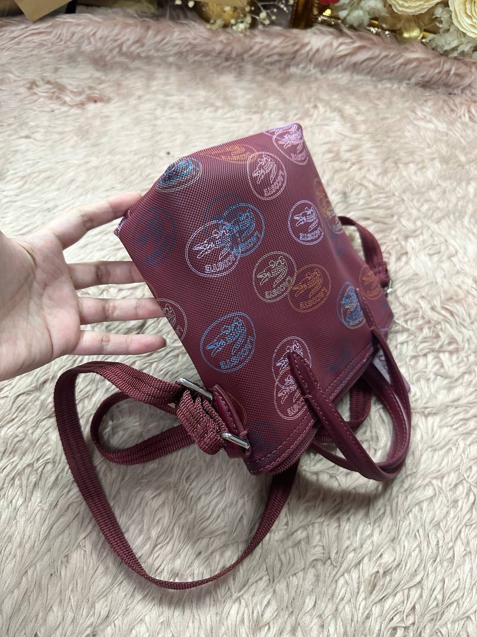 ORIG Preloved LACOSTE Concept Croc Women's Burgundy Mini Red Bag
