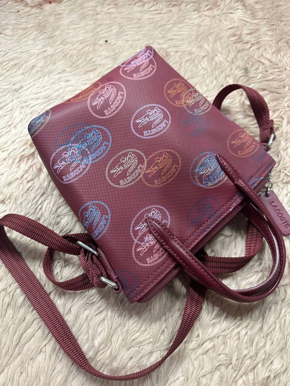 ORIG Preloved LACOSTE Concept Croc Women's Burgundy Mini Red Bag
