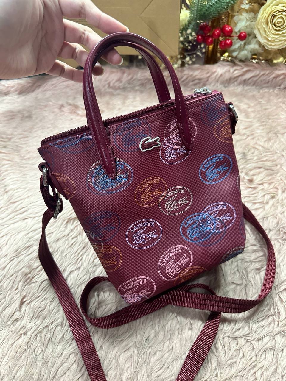 ORIG Preloved LACOSTE Concept Croc Women's Burgundy Mini Red Bag