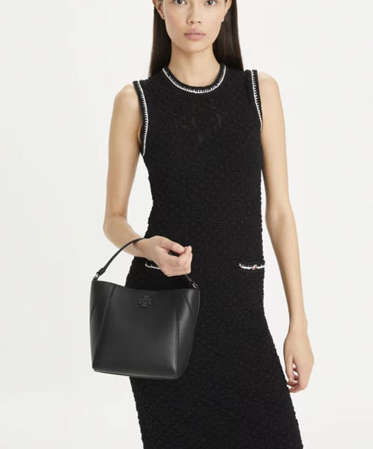ORIG & IMPORTED Tory Burch TB Small McGraw Bucket Bag Black