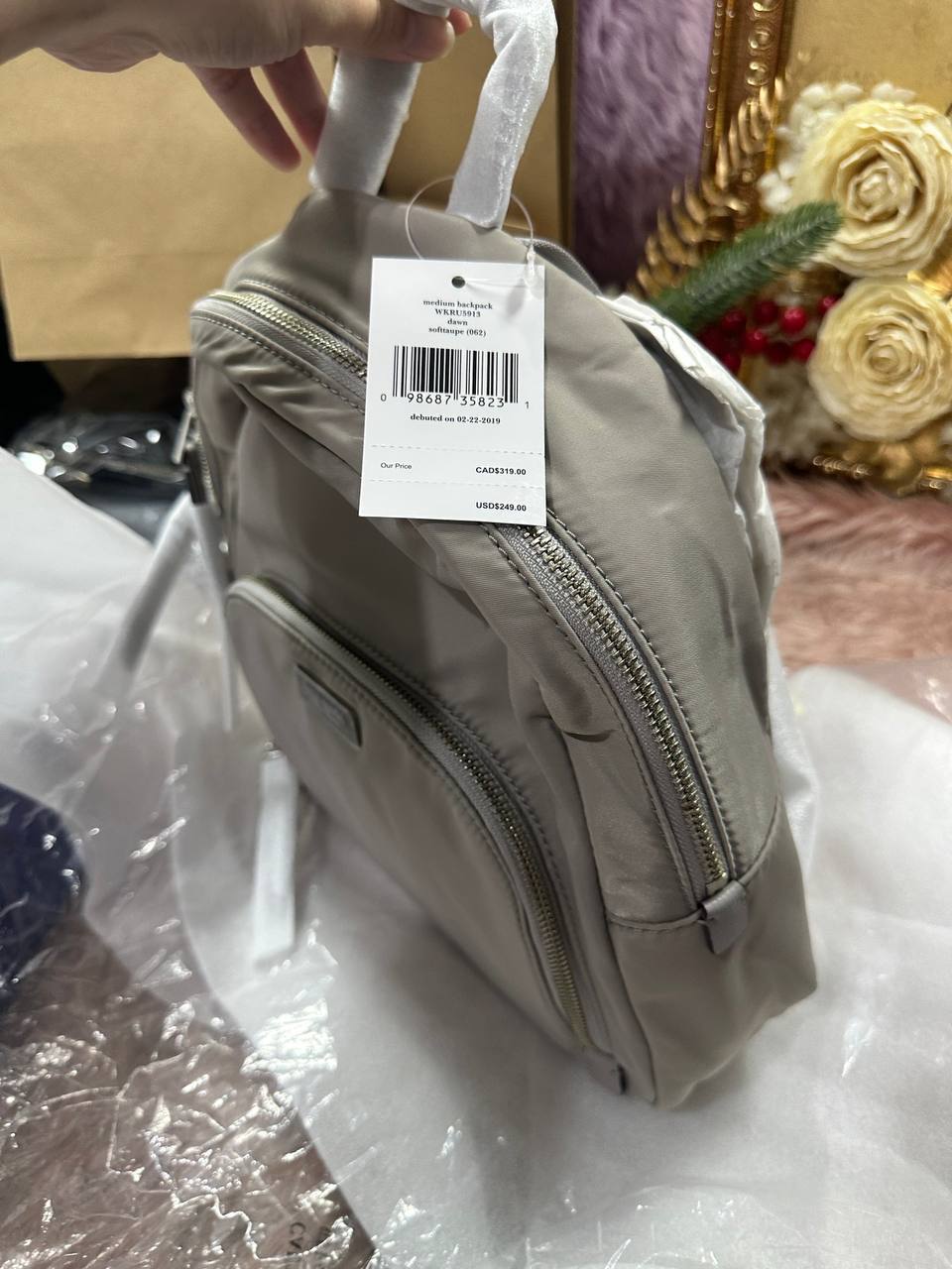 ORIG & IMPORTED Kate Spade KS Dawn Medium Nylon Backpack Soft Taupe Grey Bag