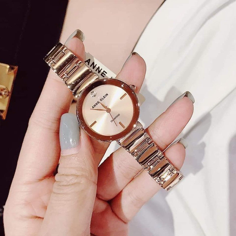 AUTHENTIC AK Klein Women's AK/2434RGRG Diamond-Accented Rose Gold-Tone Bracelet Watch