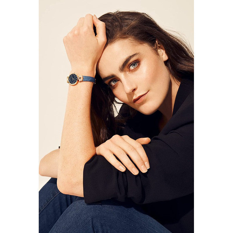AUTHENTIC/ORIGINAL AK Klein Women's Denim Blue Leather Strap Watch 10/9442RGDM
