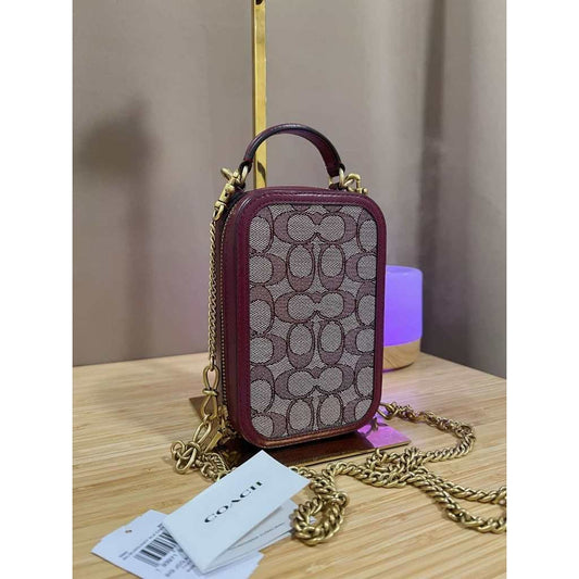 ORIG Preloved CCH Retail Alie Camera Phone Bag In Signature Jacquard Maroon
