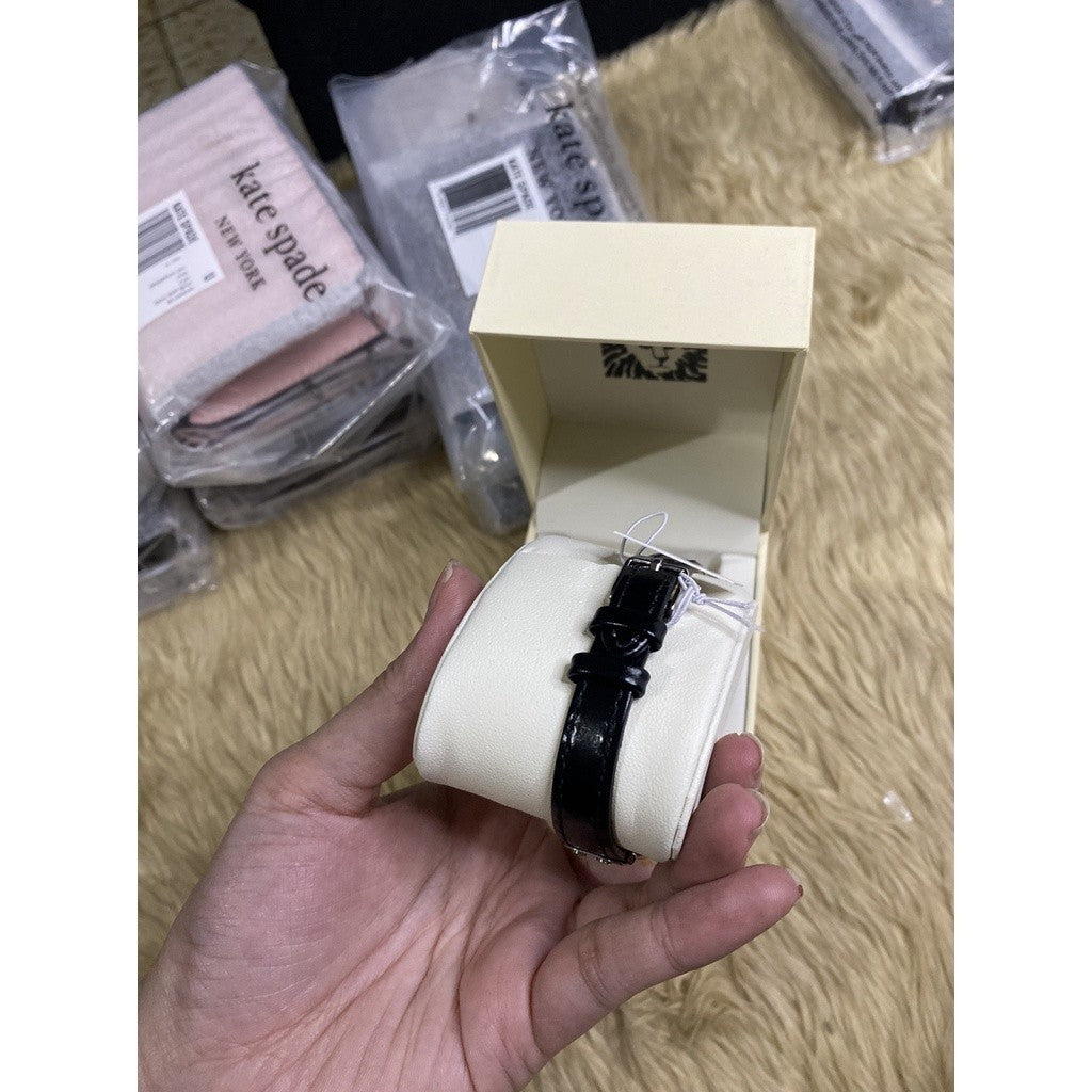 AUTHENTIC AK Klein Women's Silver-Tone Black Dial and Black Leather Strap 10-9443BKBK