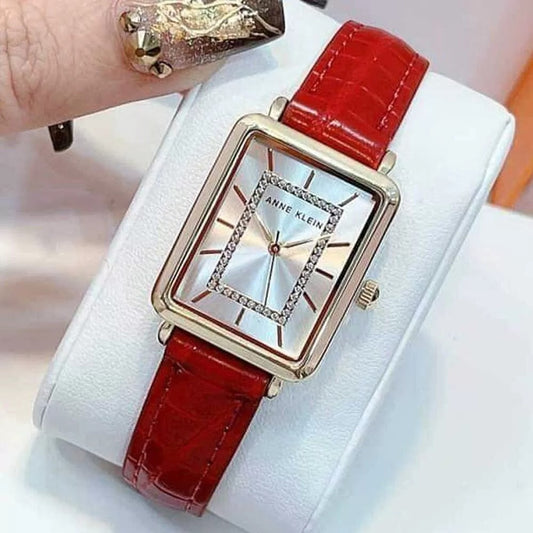 AUTHENTIC/ORIGINAL AK Klein Women's Quartz Dress Watch with Faux Leather Strap, Red, 3820GPRD