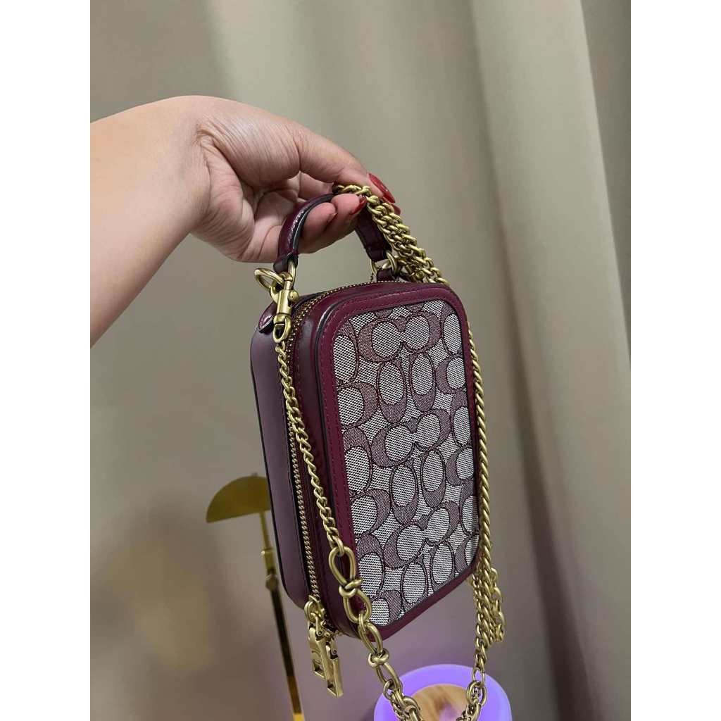 ORIG Preloved CCH Retail Alie Camera Phone Bag In Signature Jacquard Maroon