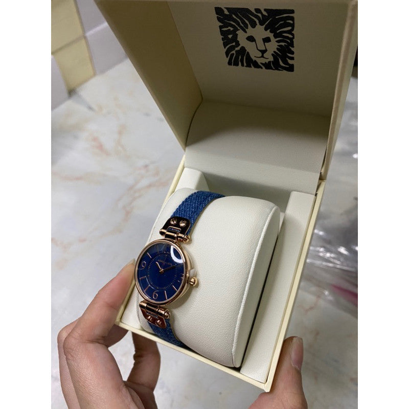 AUTHENTIC/ORIGINAL AK Klein Women's Denim Blue Leather Strap Watch 10/9442RGDM