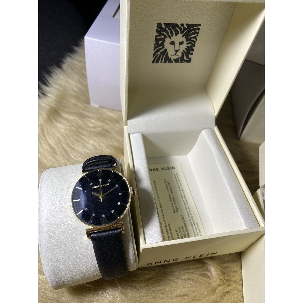 AUTHENTIC AK Klein Women's Japanese Quartz Dress Watch with Faux Leather Strap, 3746GPBK