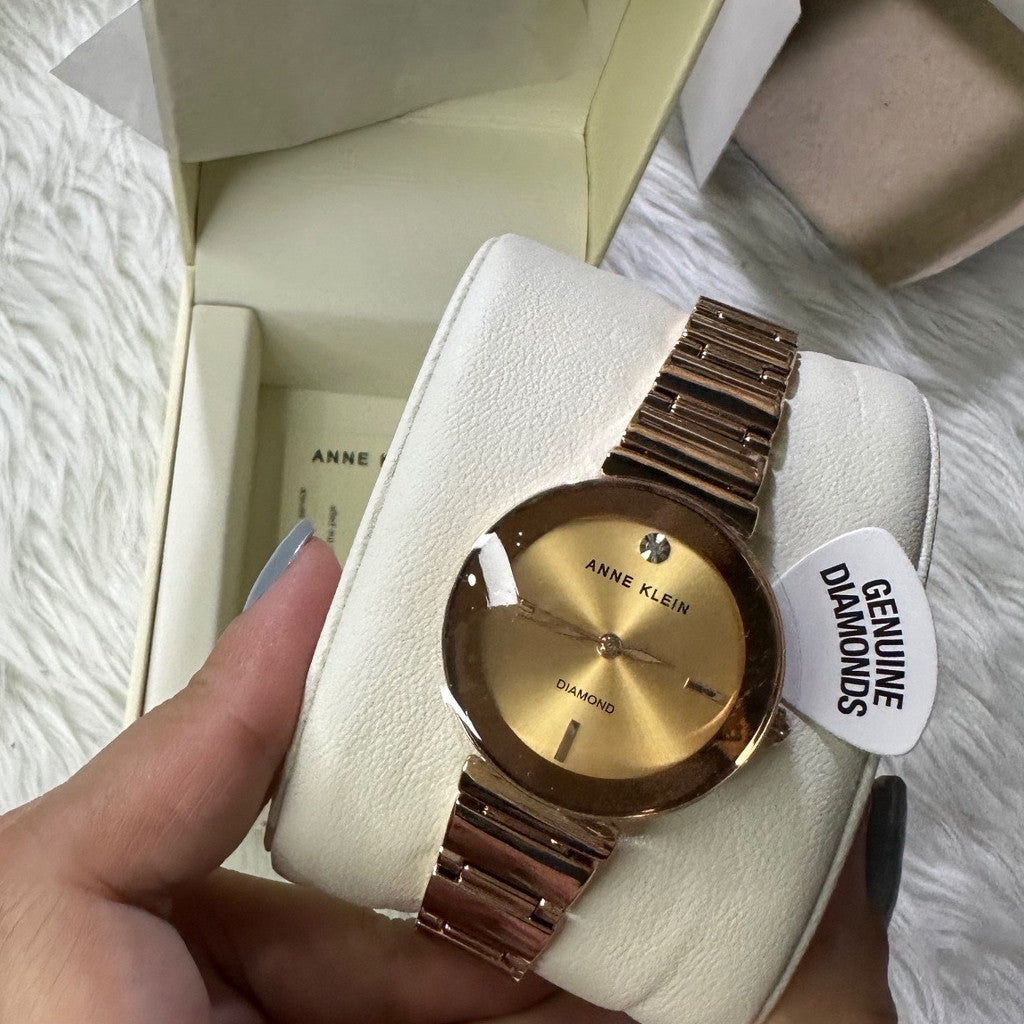 AUTHENTIC AK Klein Women's AK/2434RGRG Diamond-Accented Rose Gold-Tone Bracelet Watch