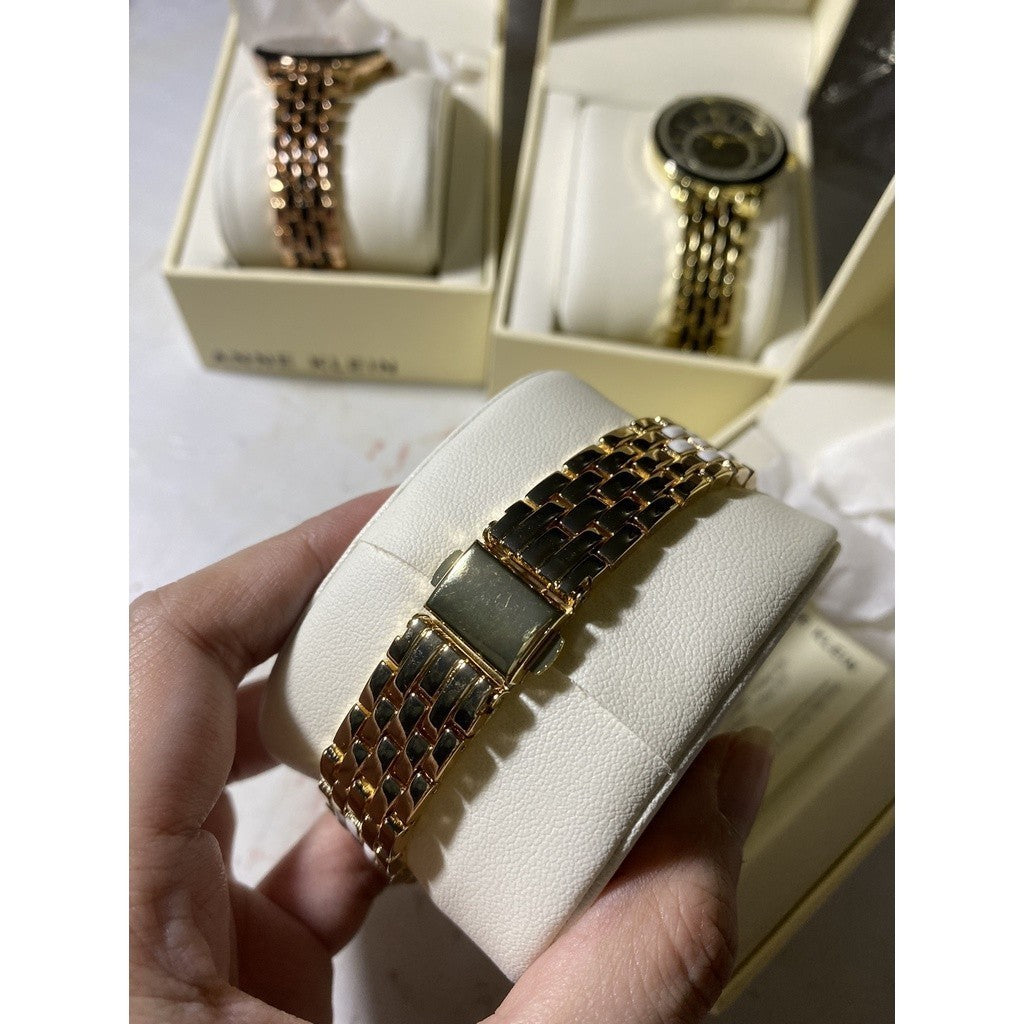AUTHENTIC AK Klein Women's Glitter Accented Dial Bracelet Watch, AK/3924WTGB - Gold/White