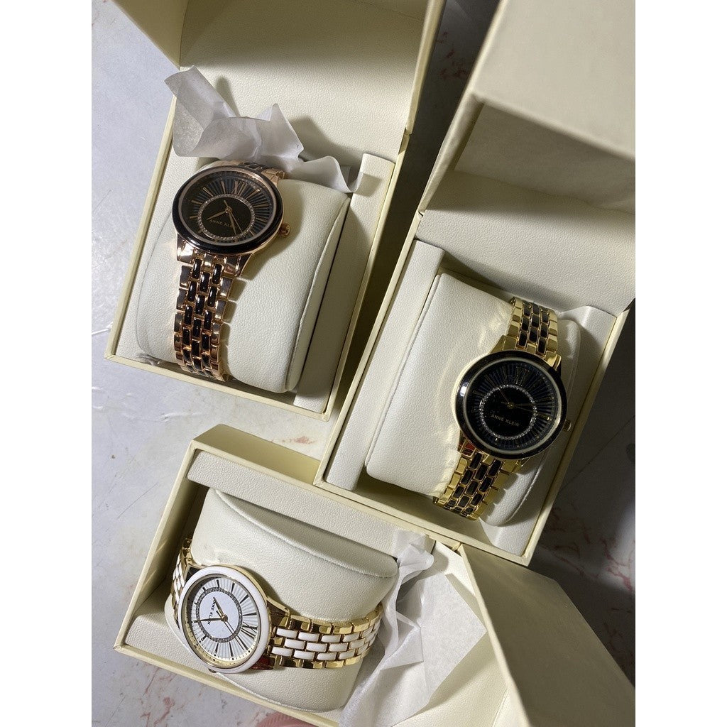 AUTHENTIC AK Klein Women's Glitter Accented Dial Bracelet Watch, AK/3924WTGB - Gold/White
