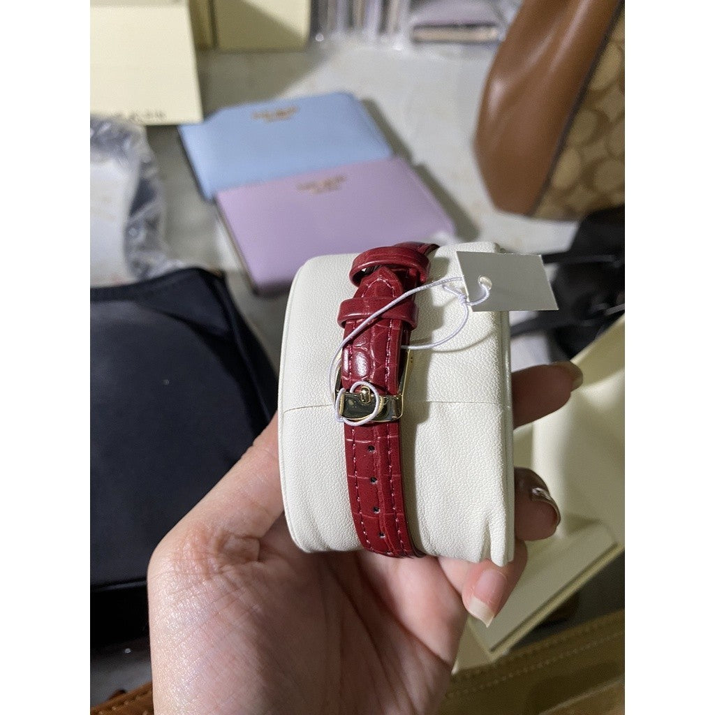 AUTHENTIC/ORIGINAL AK Klein Women's Quartz Dress Watch with Faux Leather Strap, Red, 3820GPRD