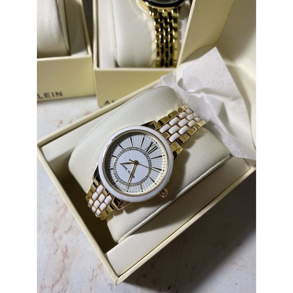 AUTHENTIC AK Klein Women's Glitter Accented Dial Bracelet Watch, AK/3924WTGB - Gold/White