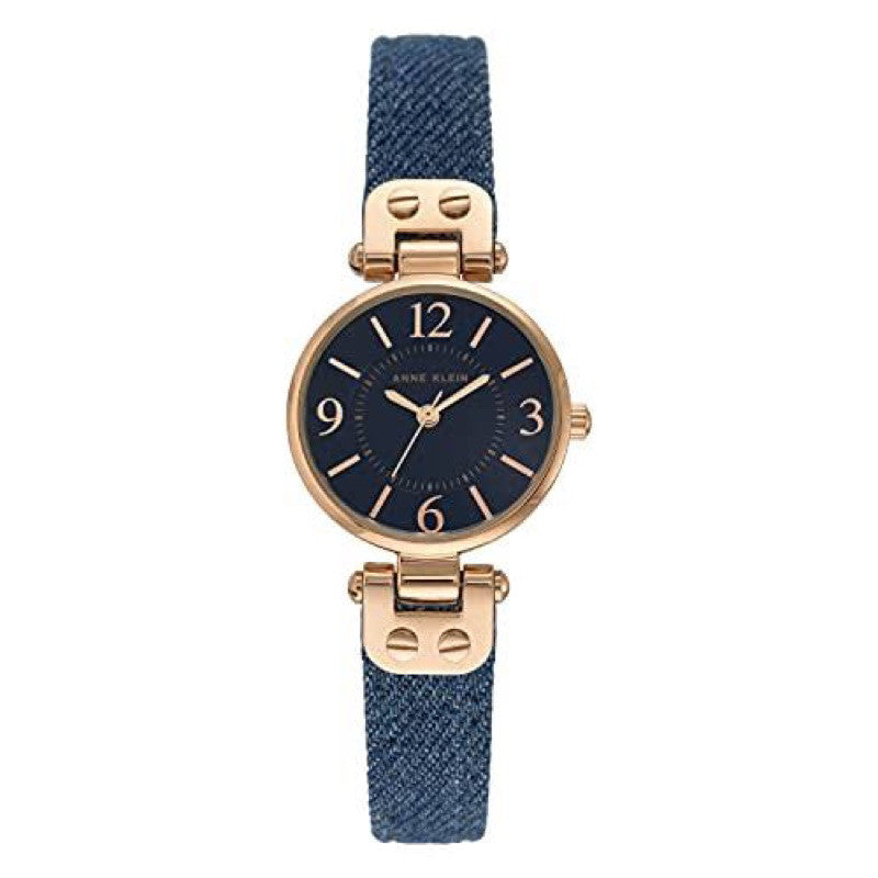AUTHENTIC/ORIGINAL AK Klein Women's Denim Blue Leather Strap Watch 10/9442RGDM