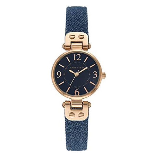 AUTHENTIC/ORIGINAL AK Klein Women's Denim Blue Leather Strap Watch 10/9442RGDM