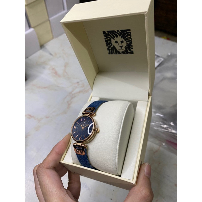 AUTHENTIC/ORIGINAL AK Klein Women's Denim Blue Leather Strap Watch 10/9442RGDM