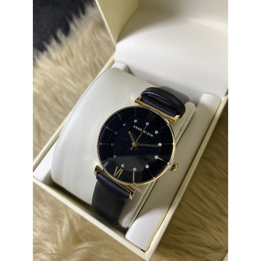 AUTHENTIC AK Klein Women's Japanese Quartz Dress Watch with Faux Leather Strap, 3746GPBK
