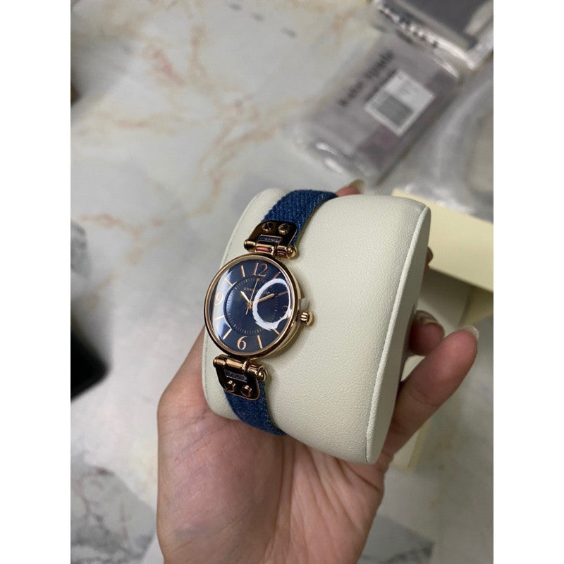 AUTHENTIC/ORIGINAL AK Klein Women's Denim Blue Leather Strap Watch 10/9442RGDM