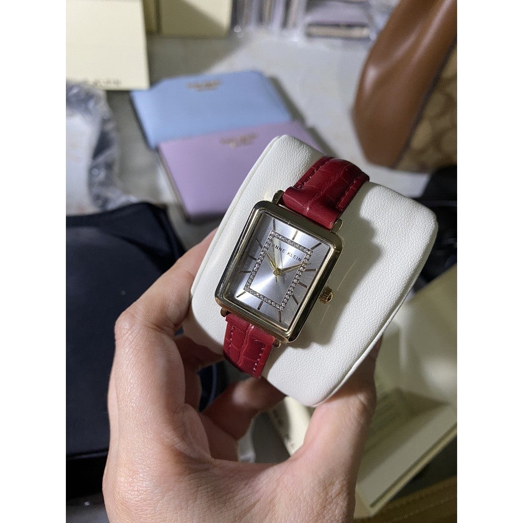 AUTHENTIC/ORIGINAL AK Klein Women's Quartz Dress Watch with Faux Leather Strap, Red, 3820GPRD